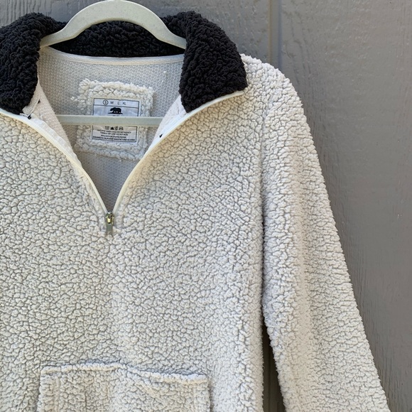 Reflex white sherpa teddy half zip pullover fuzzy long sleeve collared sweater - Picture 2 of 8